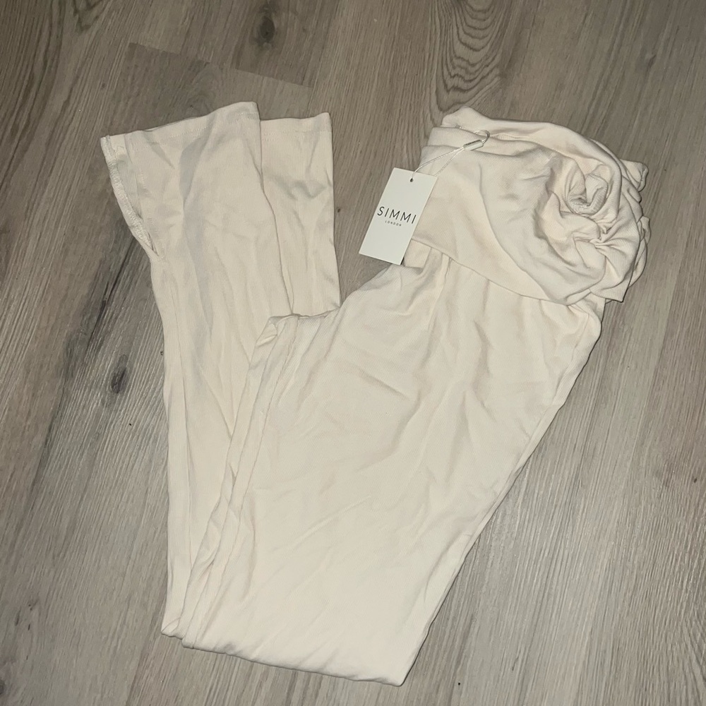 SIMMI Ribbed Fold Over Leggings Cream Size Large High Rise Knit Lounge